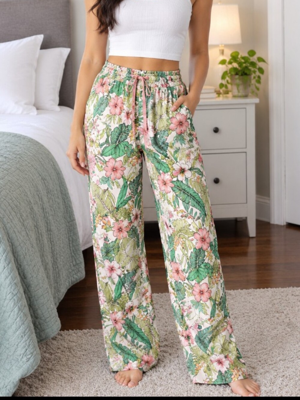 P.J. Salvage Tropical Floral Joggers - Pink & Green Medium